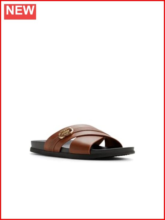 Men\'s Leather Cross-strap Slide Sandals